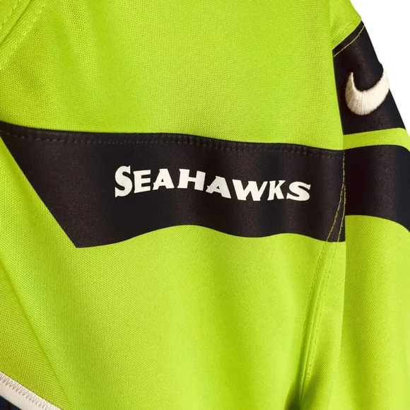 Nike NFL Seattle Seahawks Neon Green, Teal, & Black Russell Wilson Jersey - Picture 8 of 14